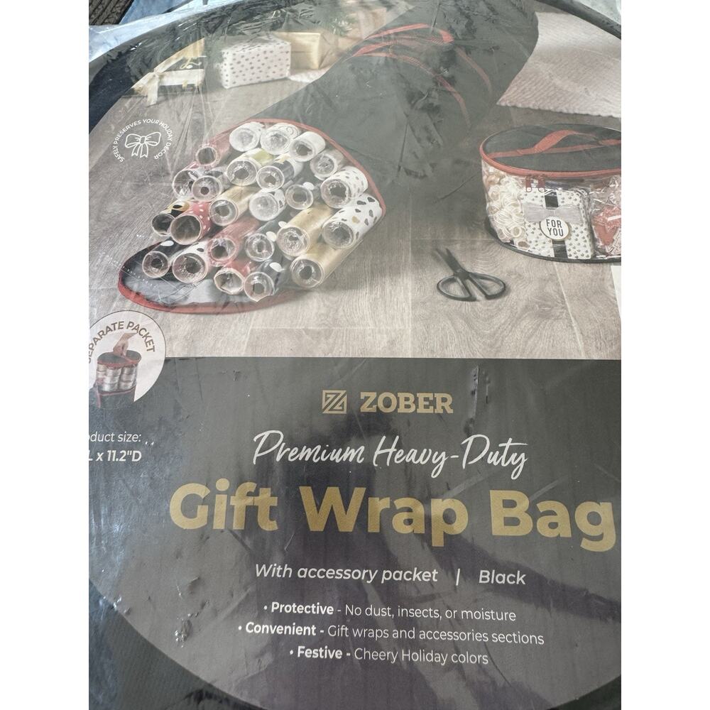 Zober Premium Heavy-Duty Gift Wrap Bag Black Solid 46" x 11.2" Holiday